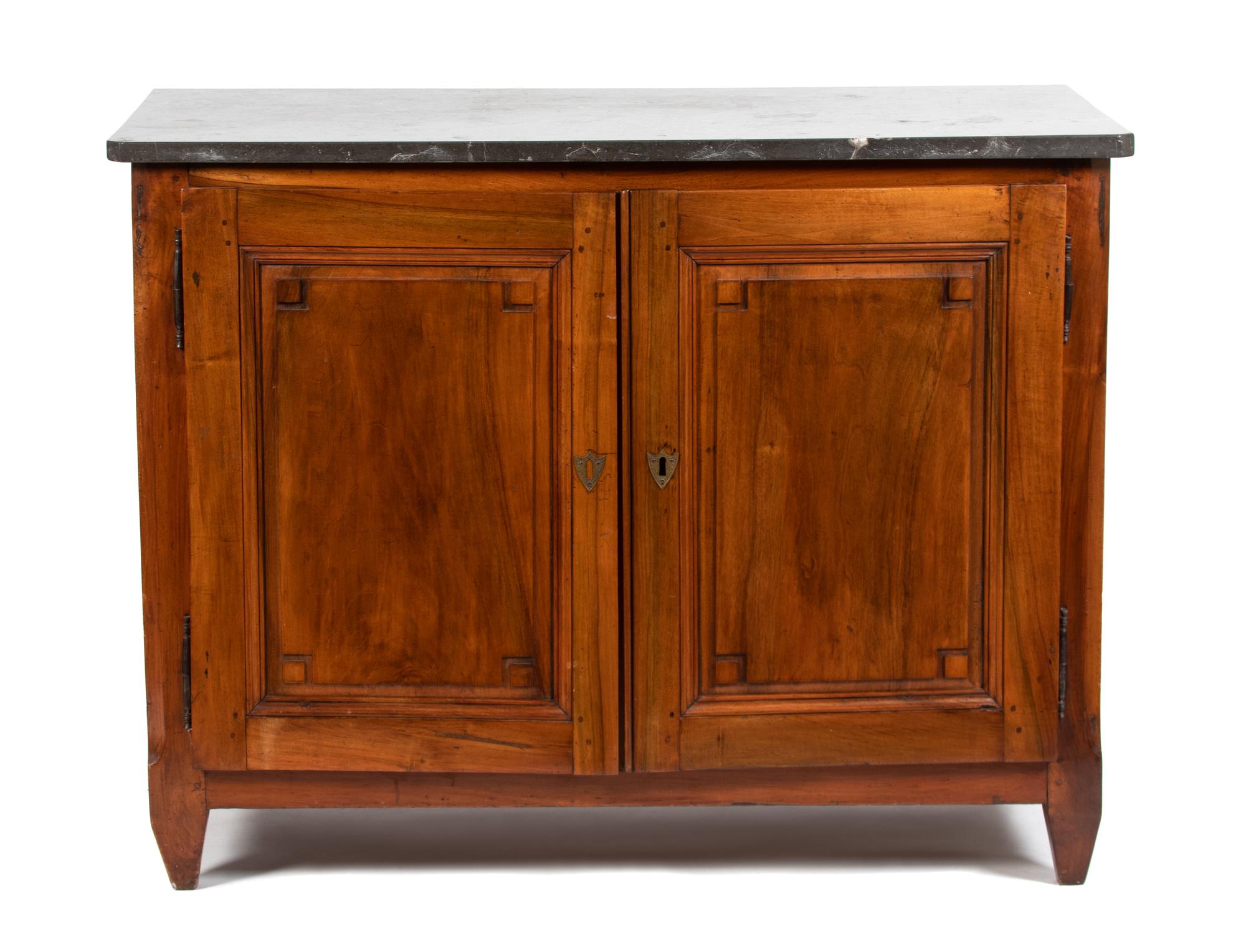 A French Provencial Fruitwood Cabinet with Black Marble Top Height 41 x width 52 x depth 25 inches. — 19TH CENTURY