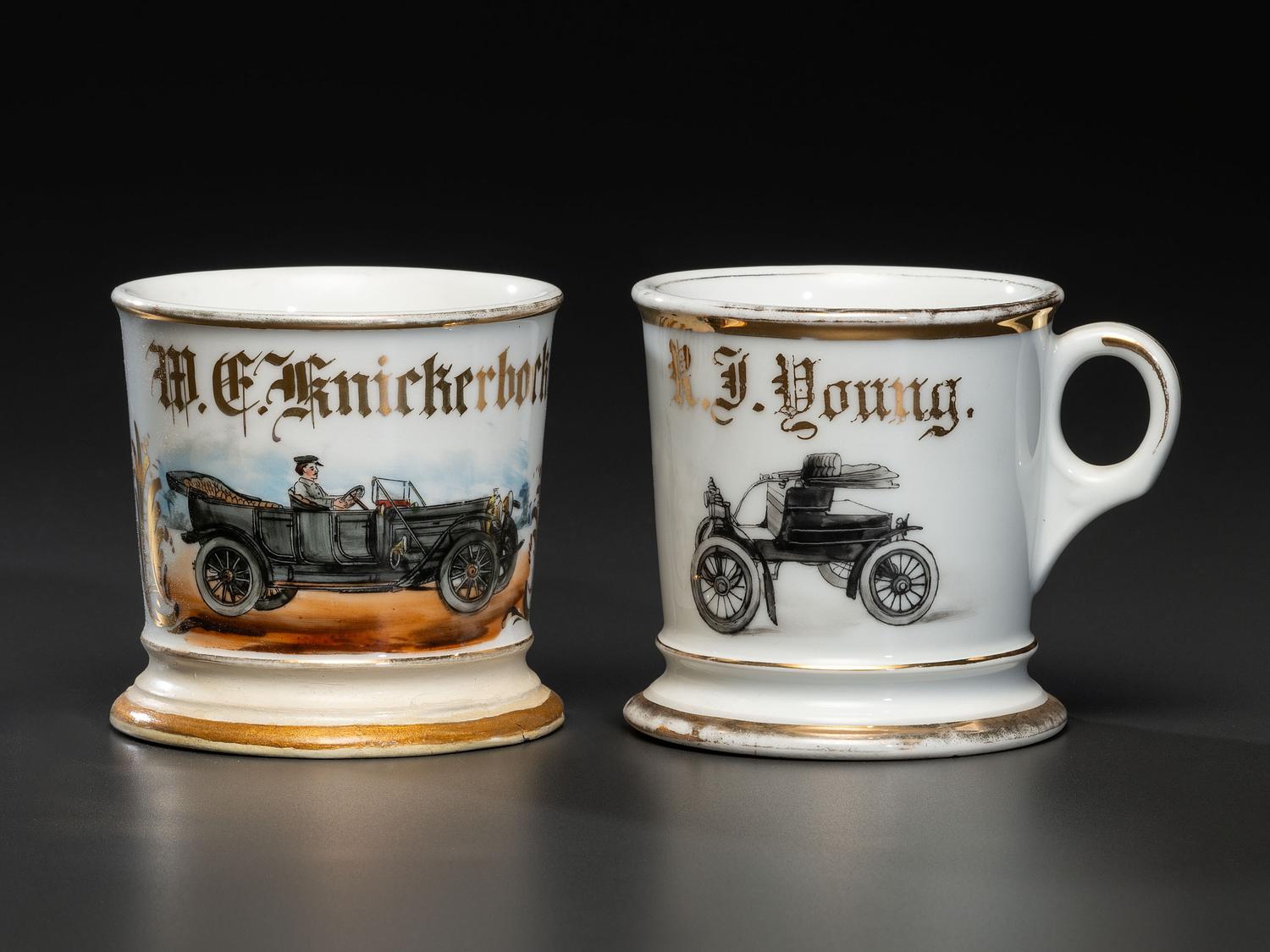 Two Automobile Porcelain Shaving Mugs