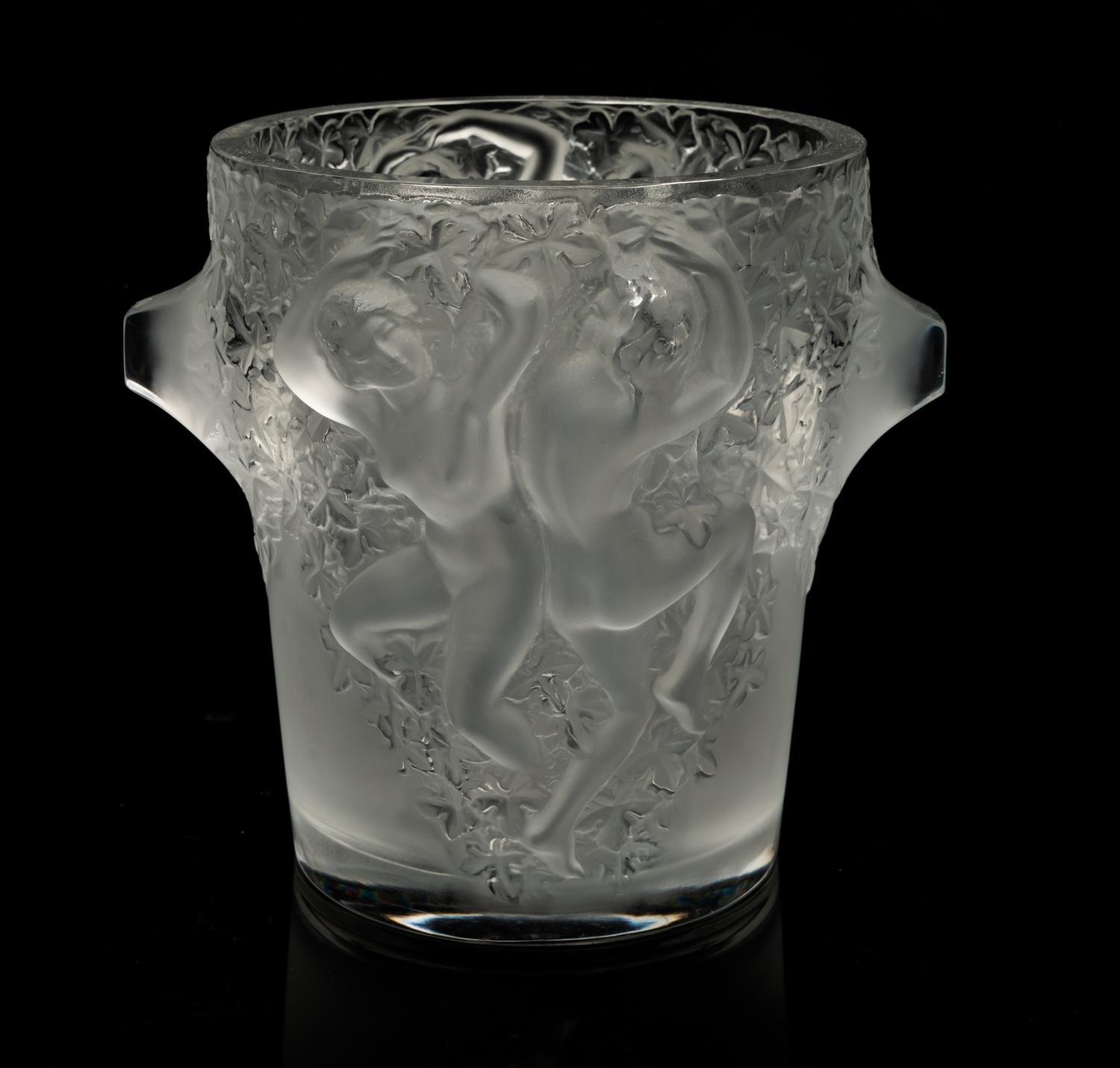 A Lalique Molded and Frosted Glass Vase Height 9 inches. — POST-1945