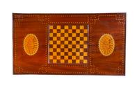 A Mahogany and Marquetry Game Table and a Fruitwood Flip-Top Game Table