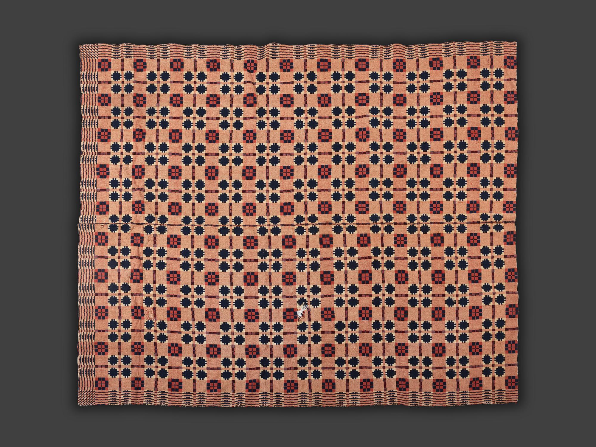Four Red, White and Blue Woven Jacquard Coverlets