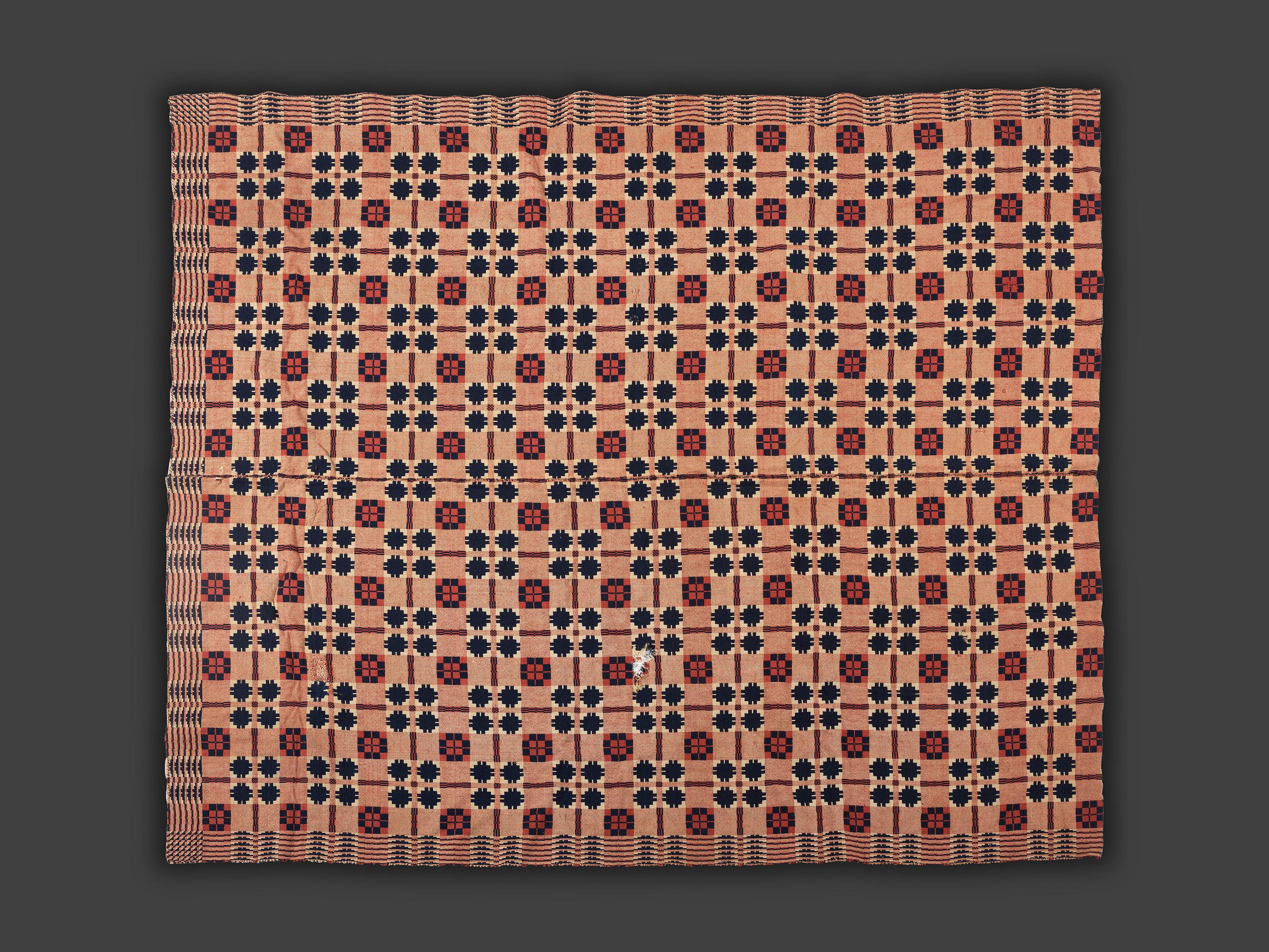 Four Red, White and Blue Woven Jacquard Coverlets