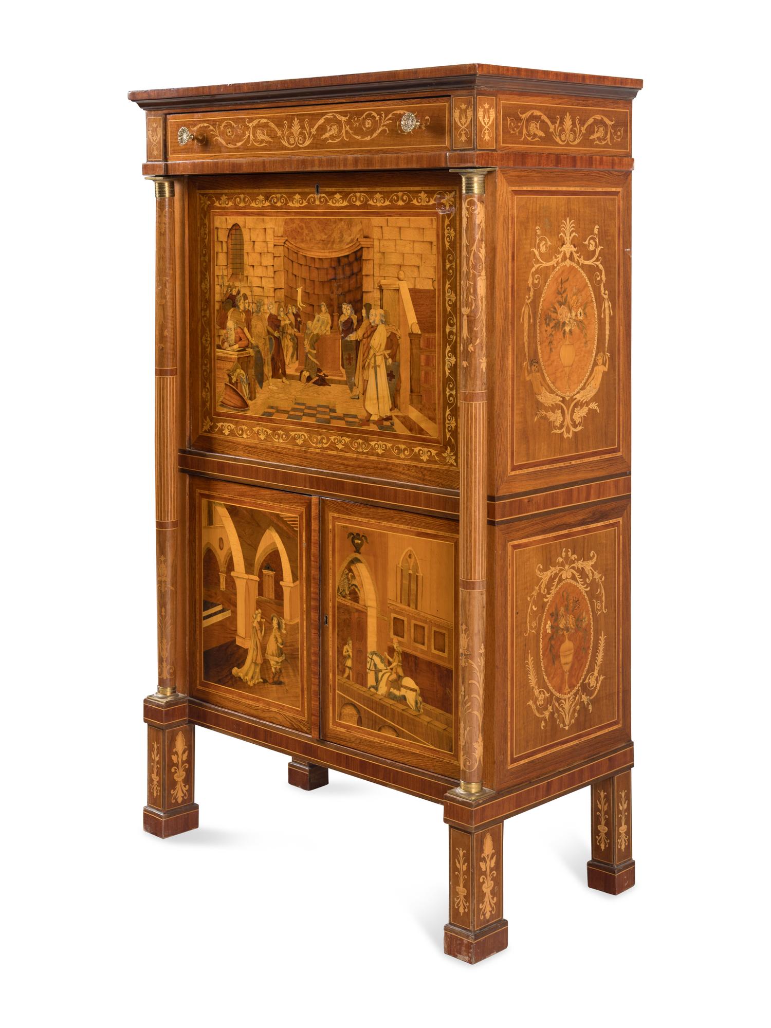 An Italian Marquetry Fall-Front Cabinet