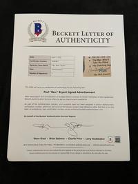 A Group of University of Alabama Football Signed Autographs Including Paul Bear Bryant (Beckett Authentication Services BAS Certified),