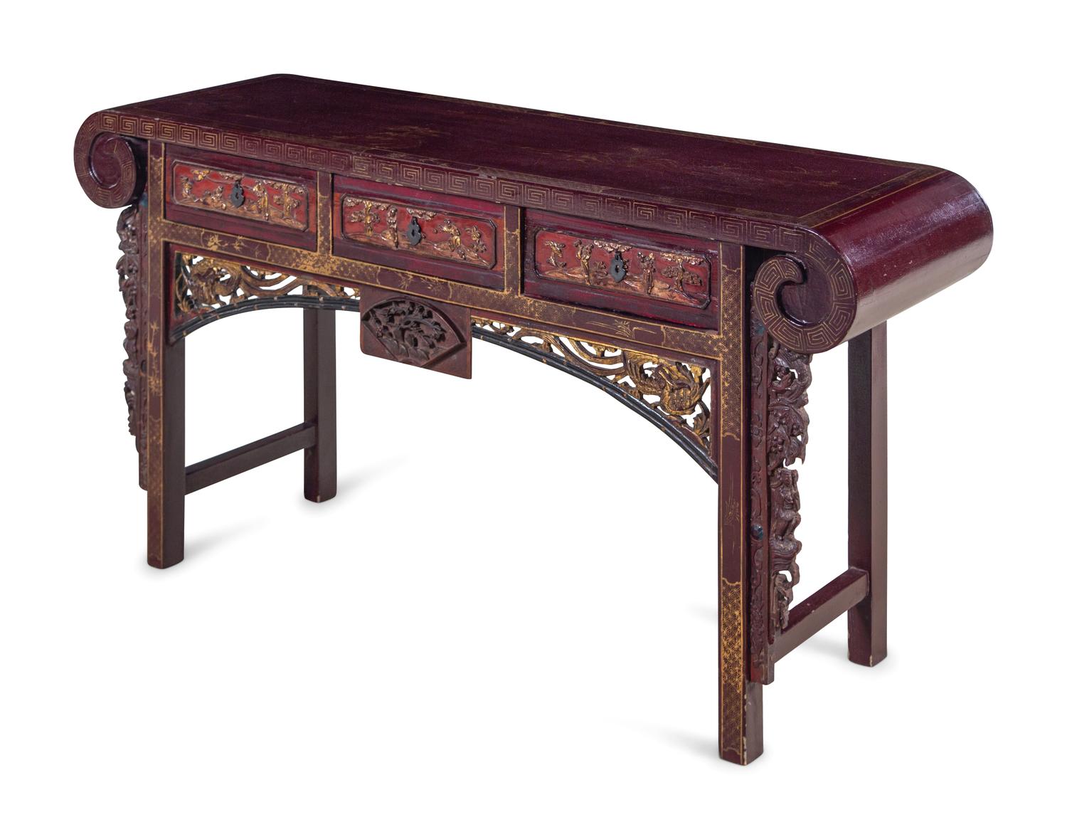 A Chinese Painted and Parcel Gilt Altar Table