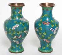 A Pair of Cloisonne Enamel Vases. Height 9 1/4 inches.