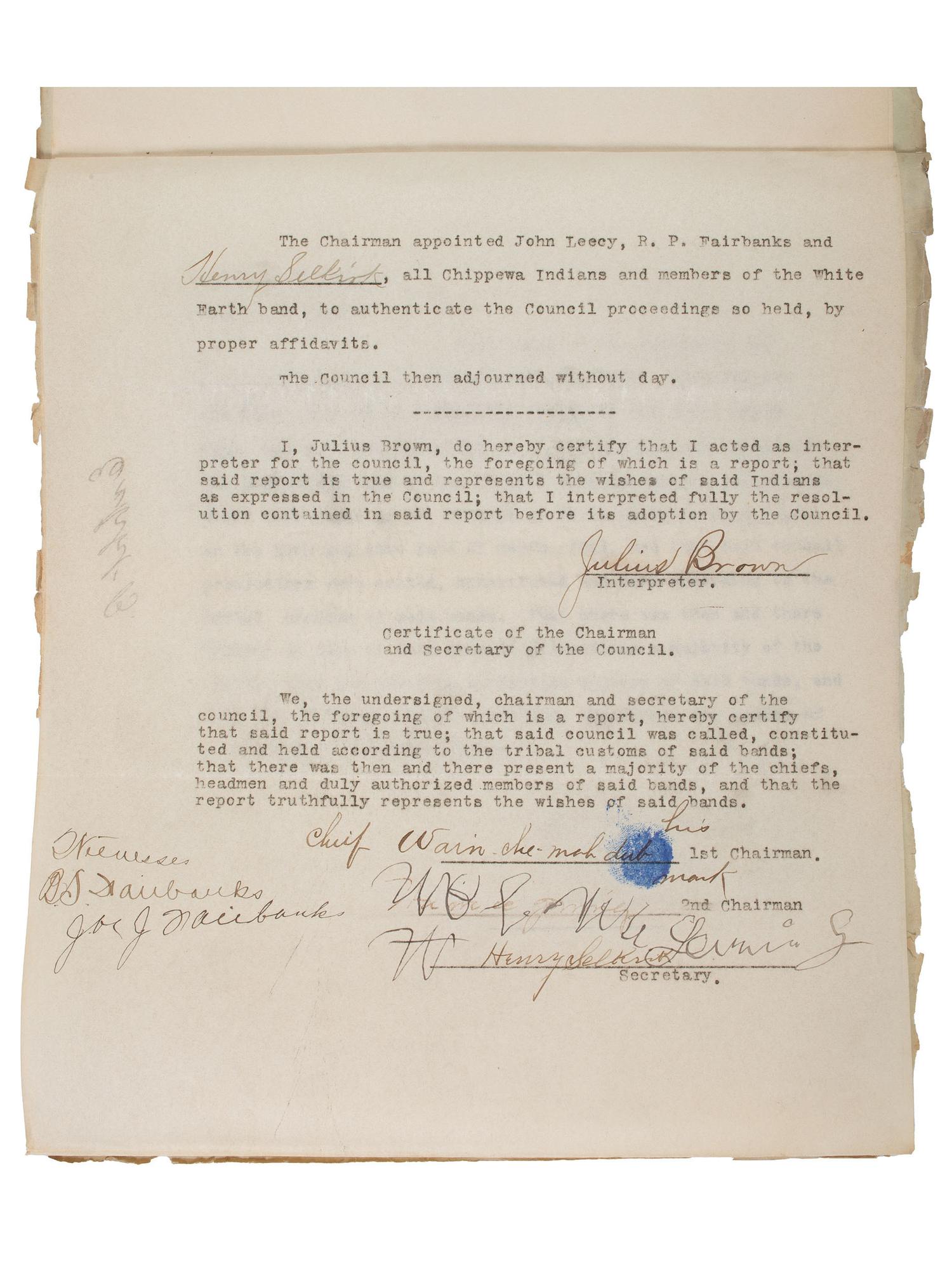[NATIVE AMERICAN]. Archive of documents related to lawyer Daniel B. Henderson and his legal representation of various bands of Chippewa Indians.