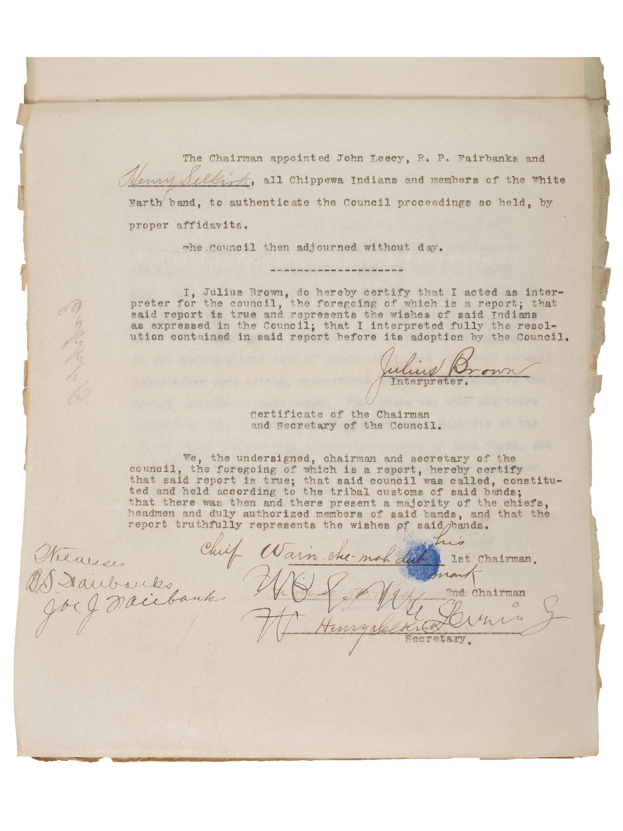 [NATIVE AMERICAN]. Archive of documents related to lawyer Daniel B. Henderson and his legal representation of various bands of Chippewa Indians.
