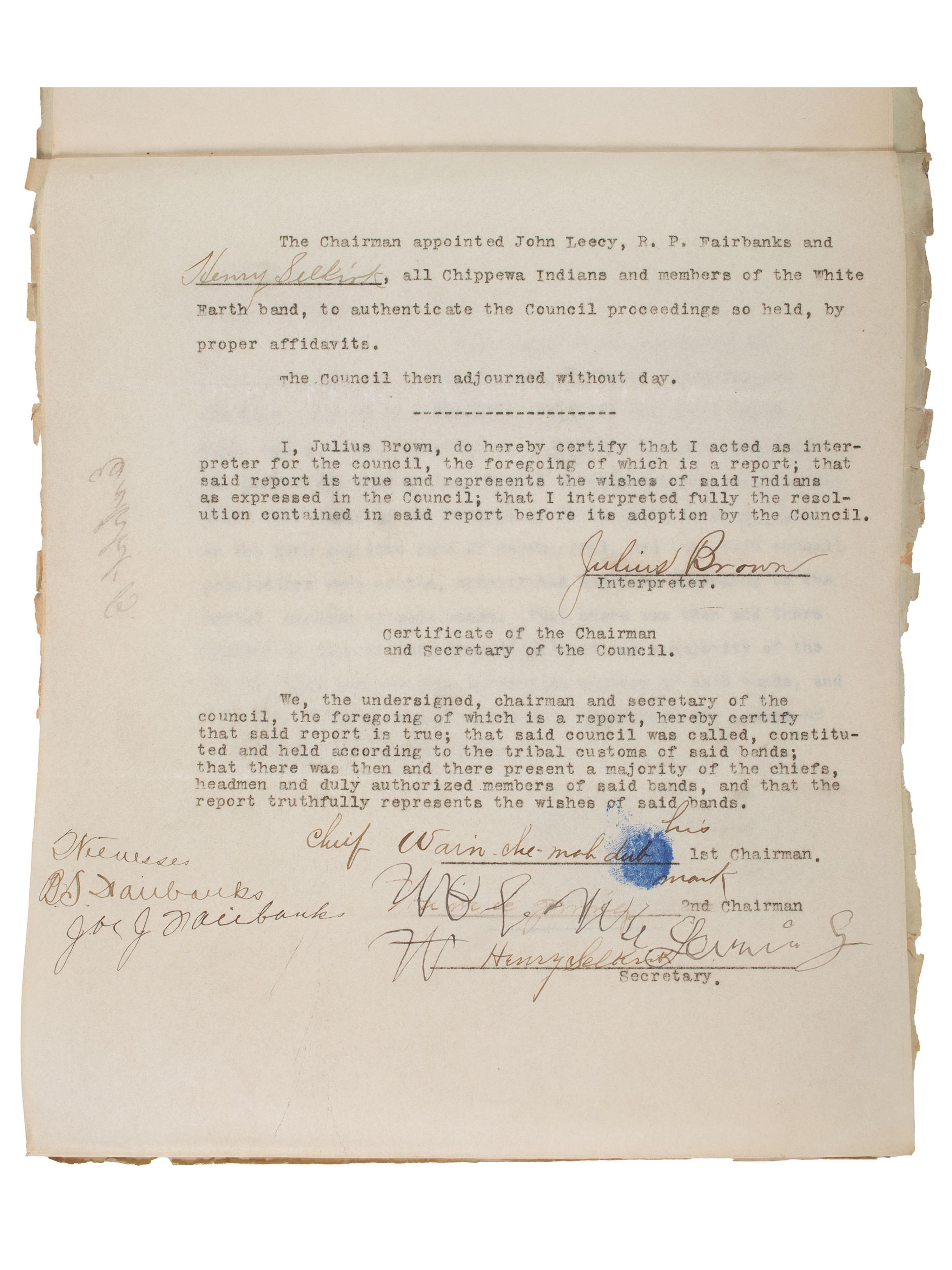 [NATIVE AMERICAN]. Archive of documents related to lawyer Daniel B. Henderson and his legal representation of various bands of Chippewa Indians.