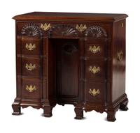 A Chippendale Style Shell-and-Block Carved Mahogany Kneehole Desk