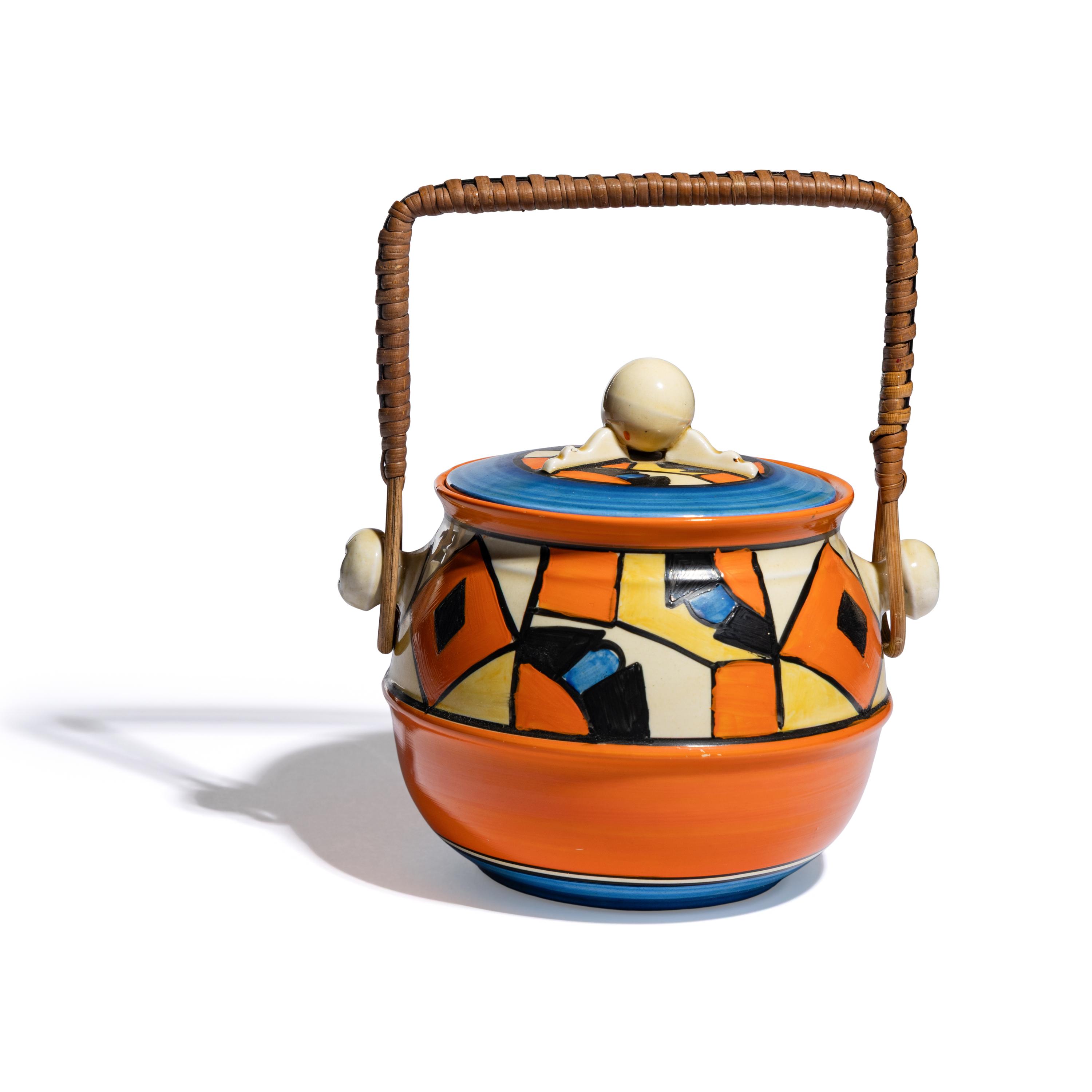 Clarice Cliff (English, 1899-1972) — Diamonds pattern Biscuit Barrel