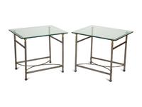 A Pair of Modernist Steel and Brass Glass-Top Side Tables — 20th Century