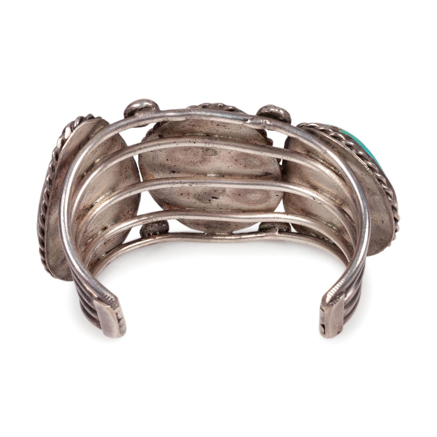 A Navajo Silver Wire and Turquoise Cuff Bracelet