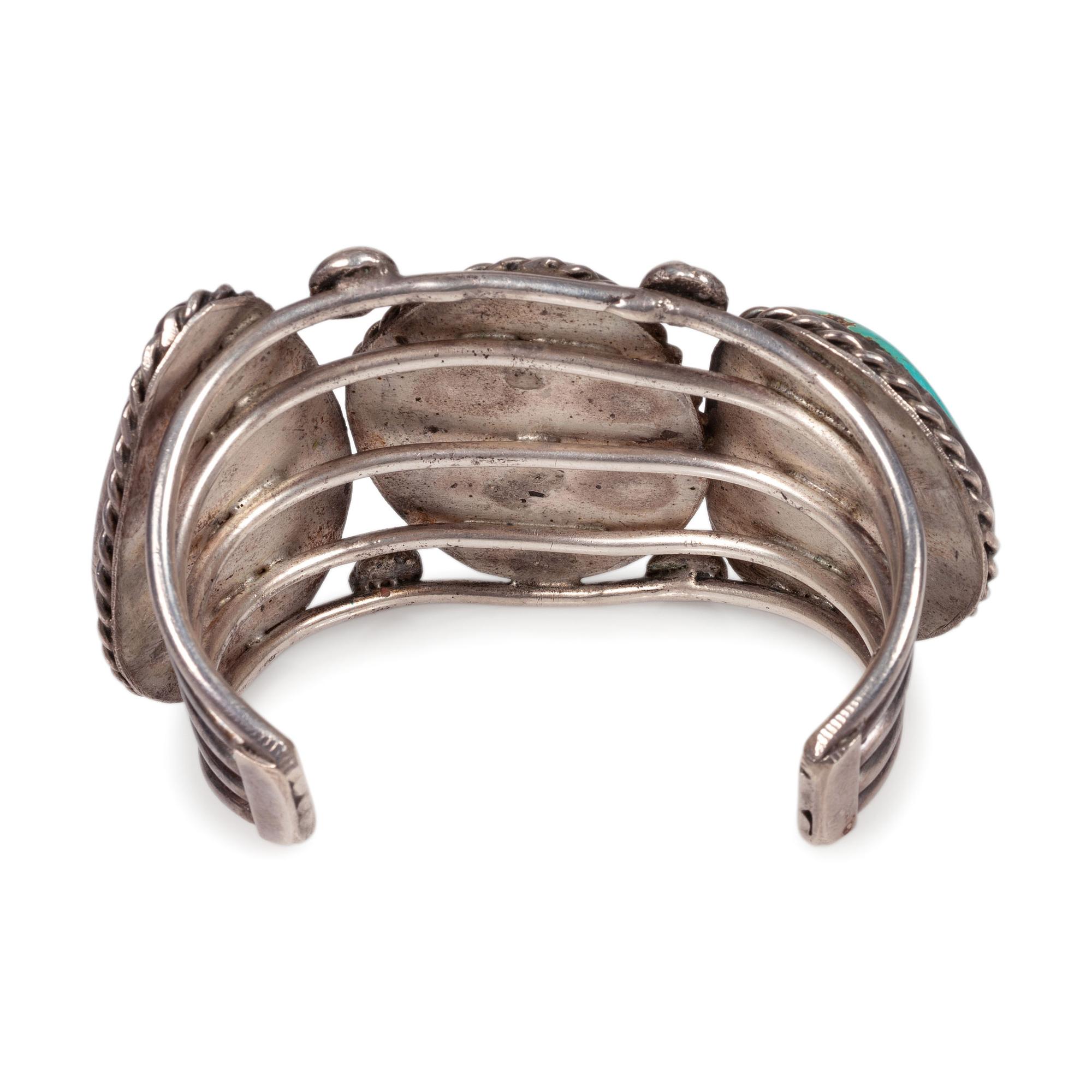 A Navajo Silver Wire and Turquoise Cuff Bracelet