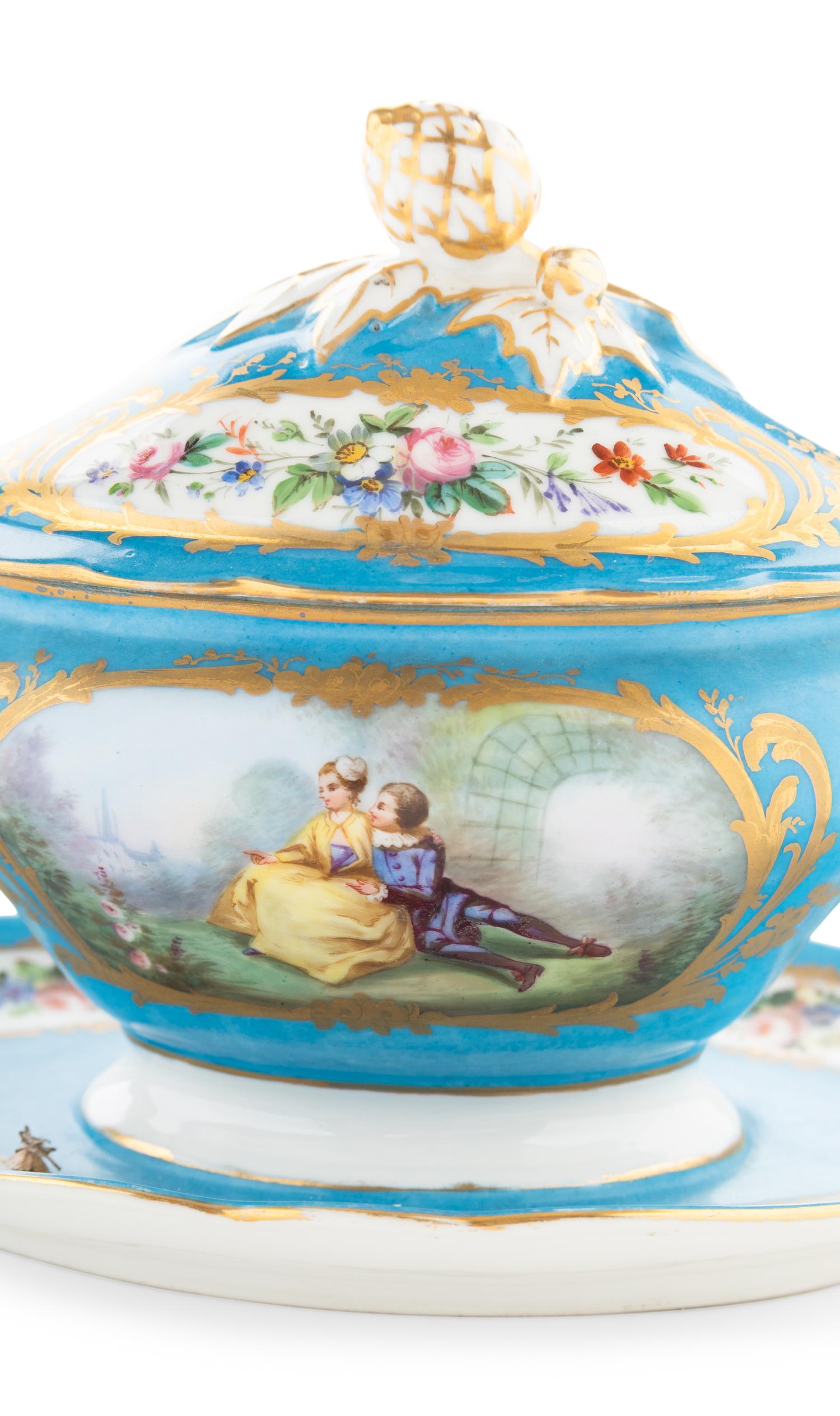 A Pair of Sèvres Style Porcelain Tureens and Underplates