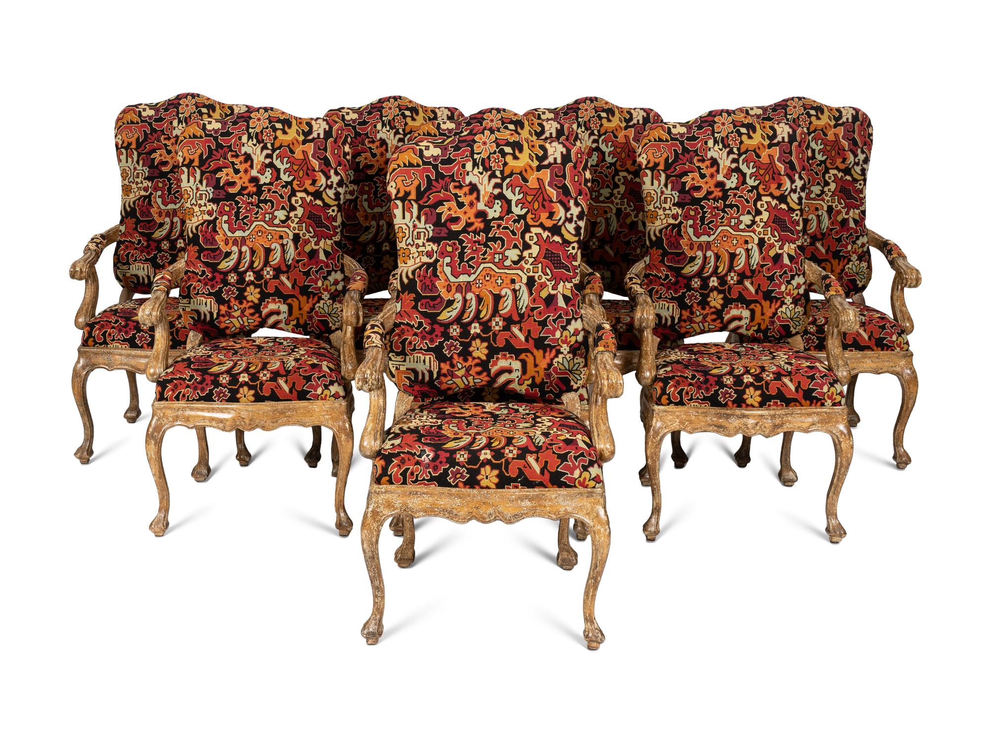 A Set of Eight Yale R. Burge Louis XV Style Arm Chairs