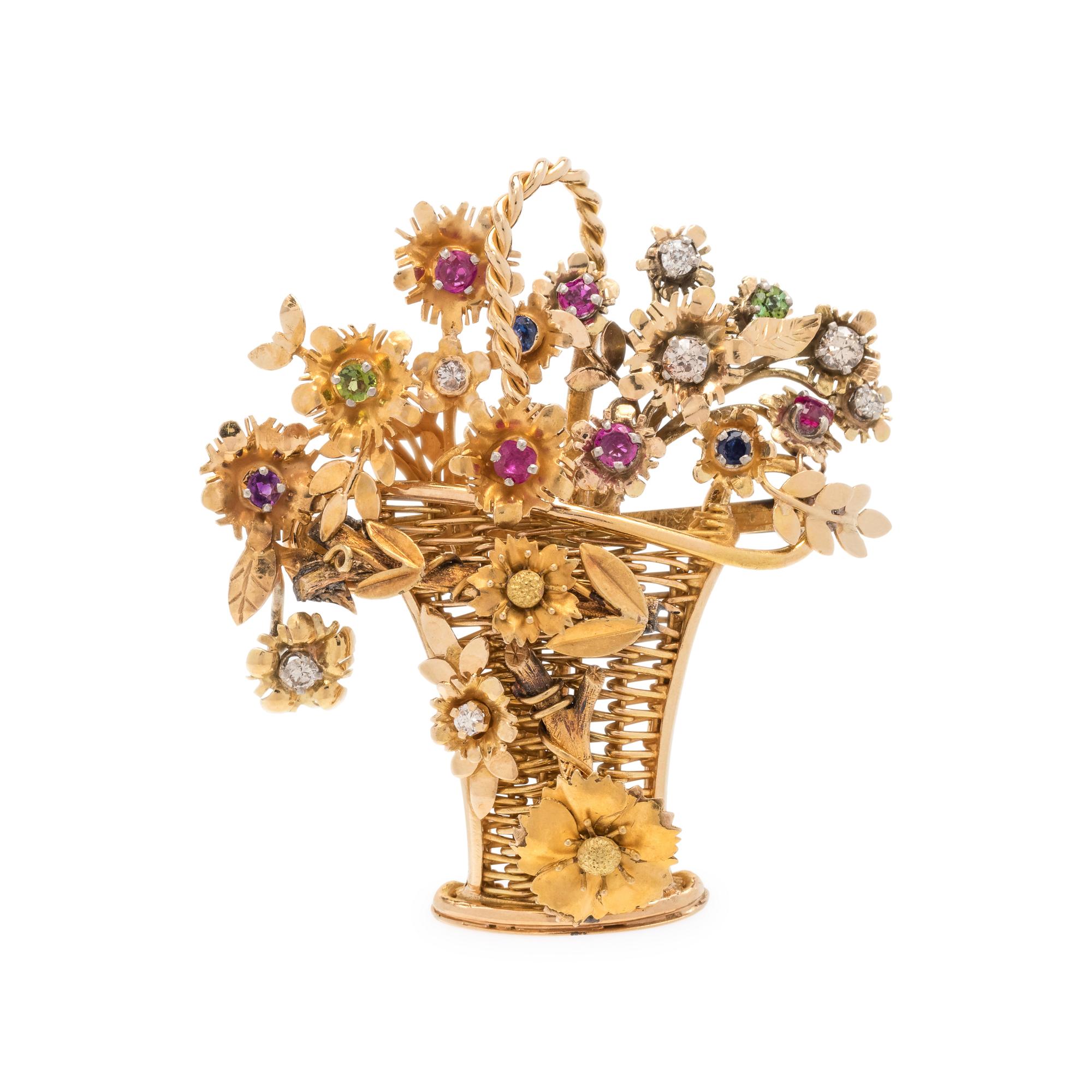 YELLOW GOLD, DIAMOND AND MULTIGEM GIARDINETTO BROOCH