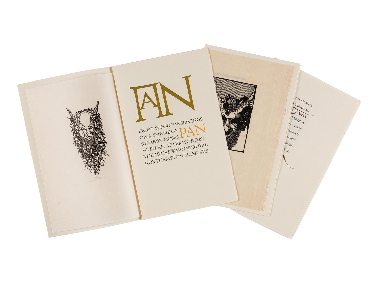 MOSER, Barry. Eight Wood Engravings on a Theme of Pan. With an Afterword by the Artist . Northampton, MA: Pennyroyal Press, 1980.