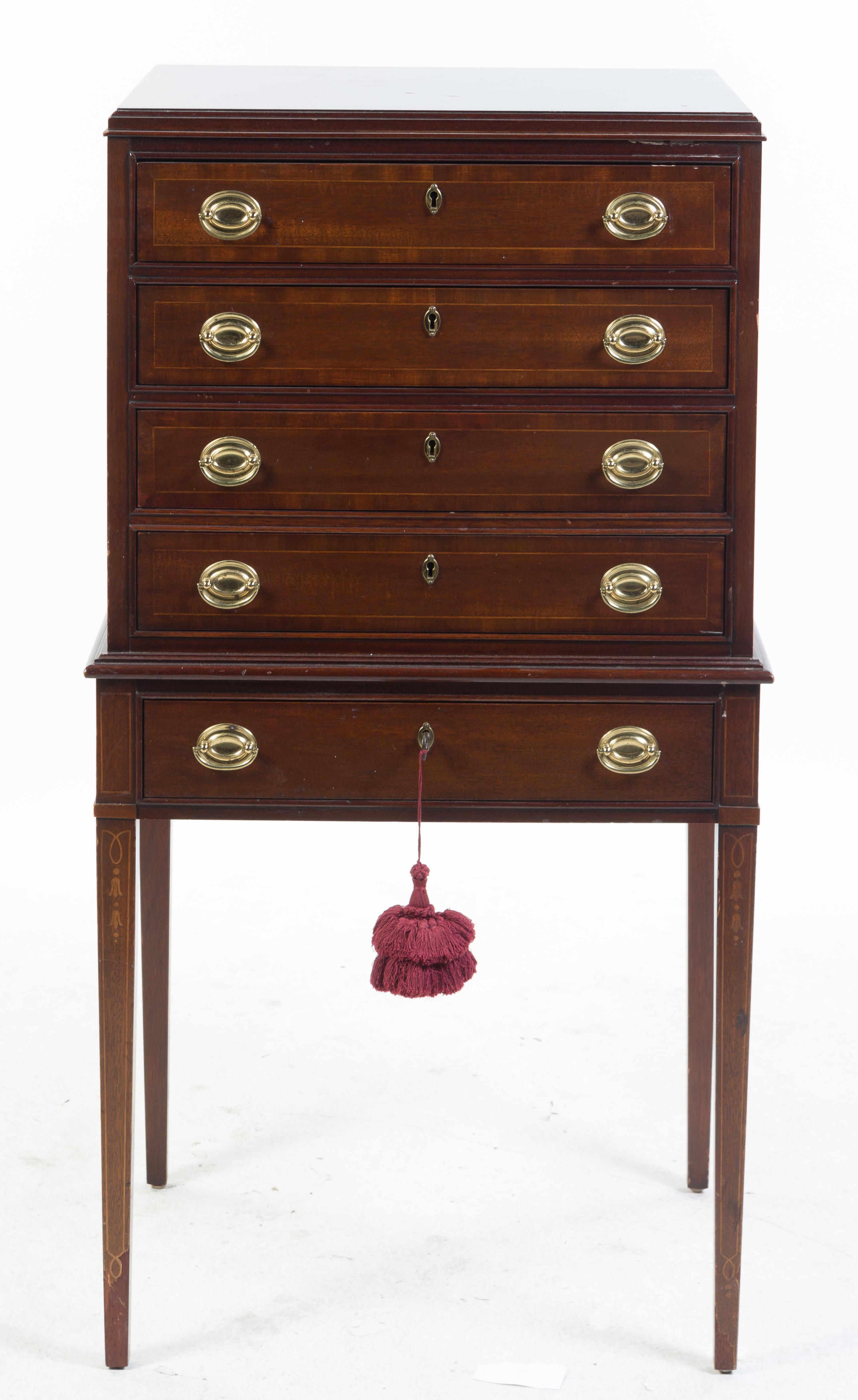 A George III Style Mahogany Silver Chest Height 43 1/2 x width 23 x depth 16 5/8 inches. — COUNCIL CRAFTSMEN, 20TH CENTURY