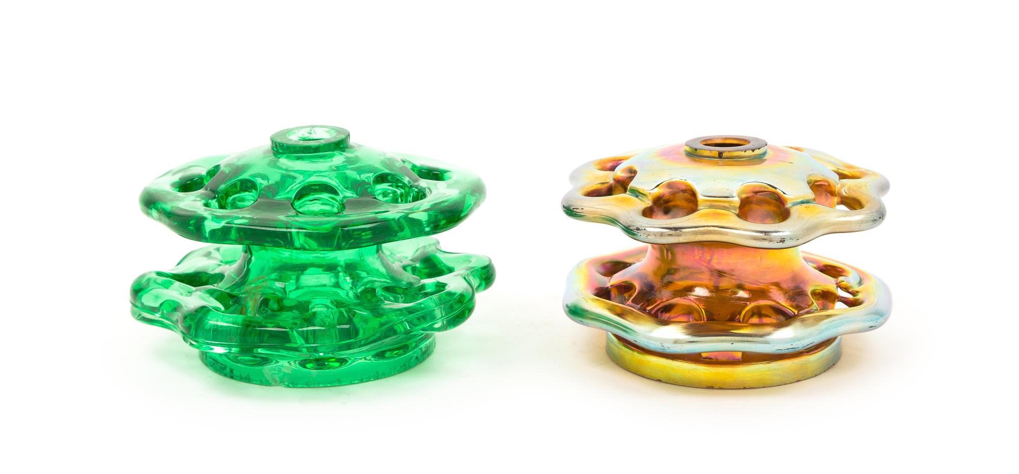 Steuben, 20TH CENTURY, two glass flower frogs