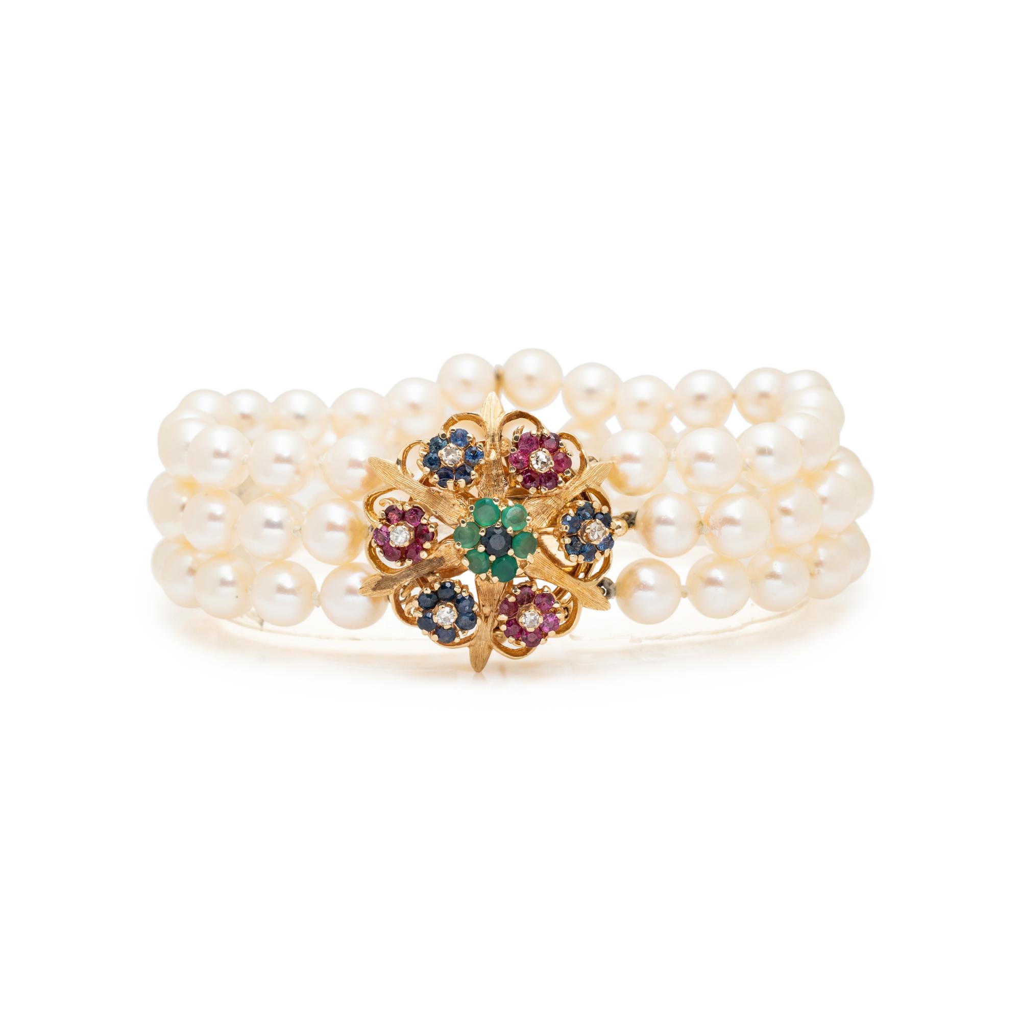 CULTURED PEARL BRACELET AND GEMSTONE BRACELET