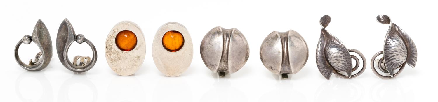 A Collection of Sterling Silver Earclips, 29.60 dwts.