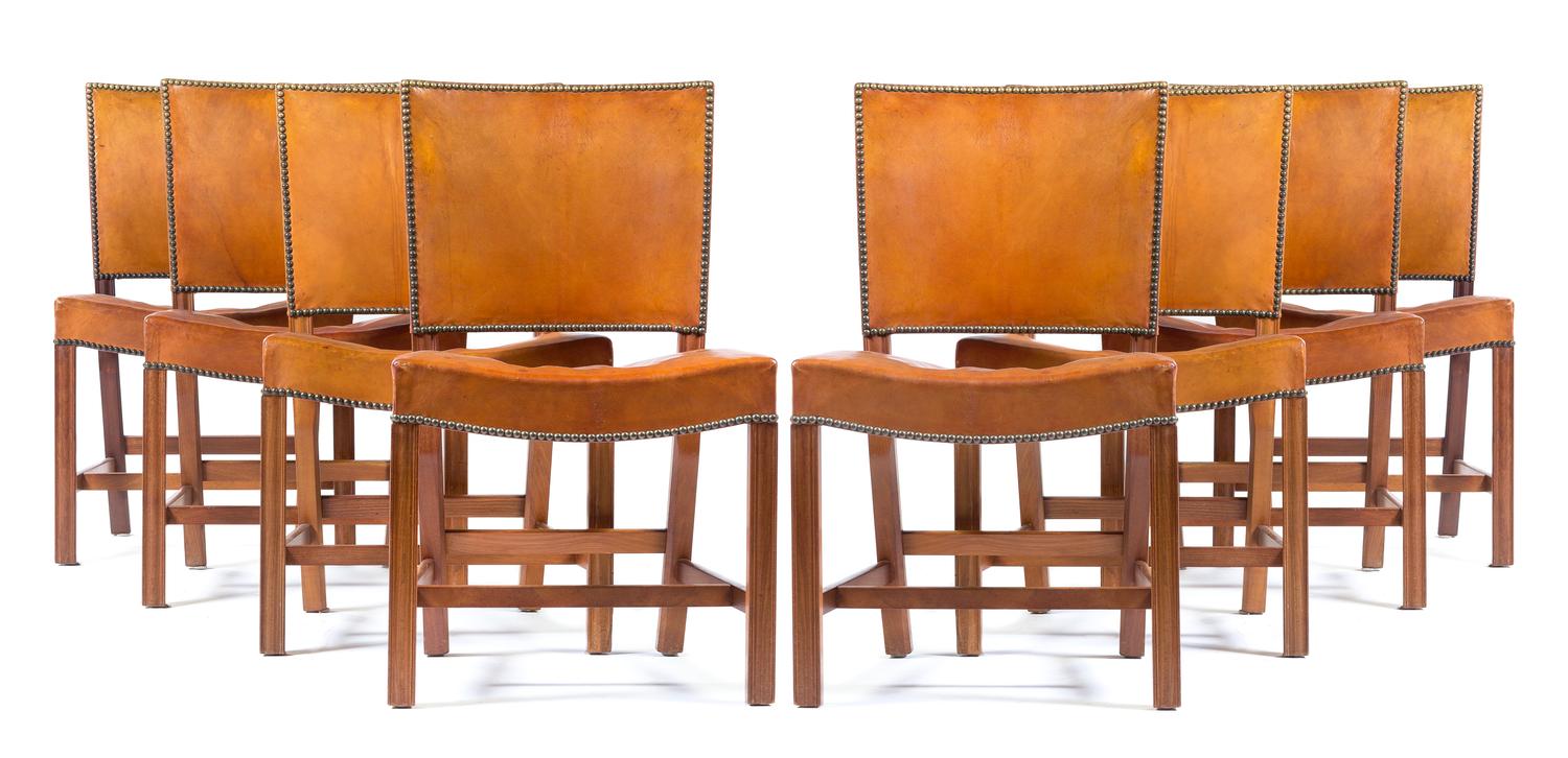 A Set of Eight Barcelona Dining Chairs, Model 3758, Kaare Klint for Rud. Rasmussens Snedkerier Height 33 1/2 x width 20 3/4 x depth 20
