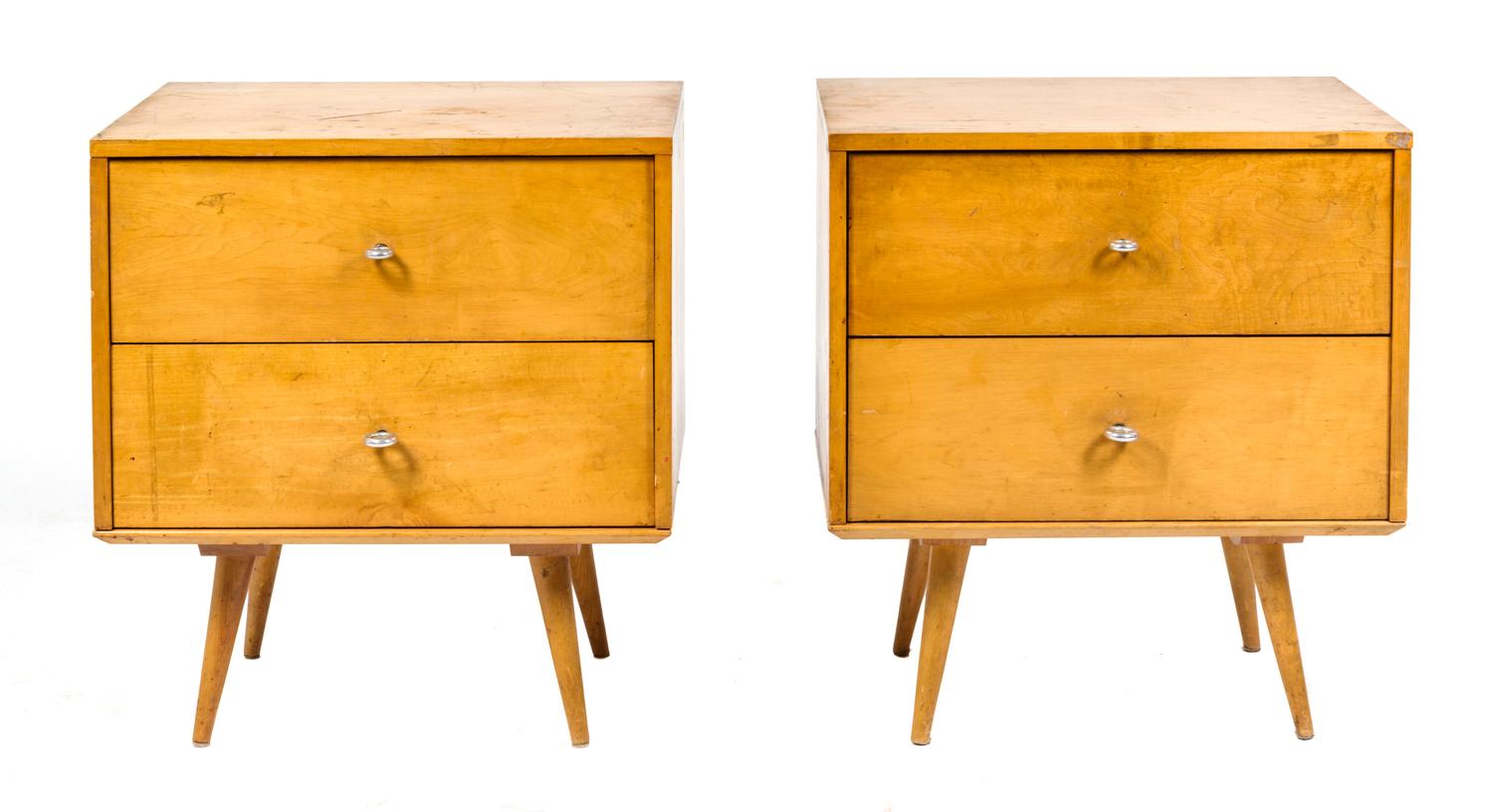 A Pair of Planner Group Birch Nightstands, Paul McCobb for Winchendon Furniture Height 26 1/4 x width 24 x depth 17 7/8 inches.