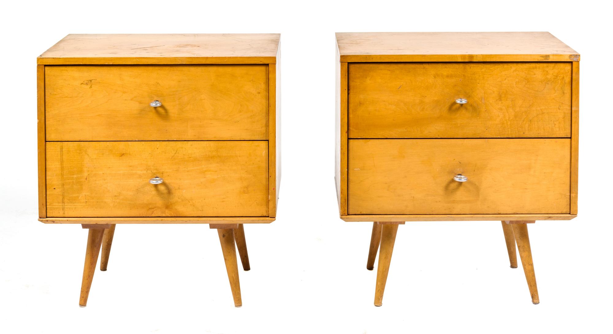 A Pair of Planner Group Birch Nightstands, Paul McCobb for Winchendon Furniture Height 26 1/4 x width 24 x depth 17 7/8 inches.