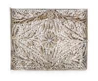 A Silver Filigree Cigarette Case, , the case centered with a flowerhead among foliate scrolls.