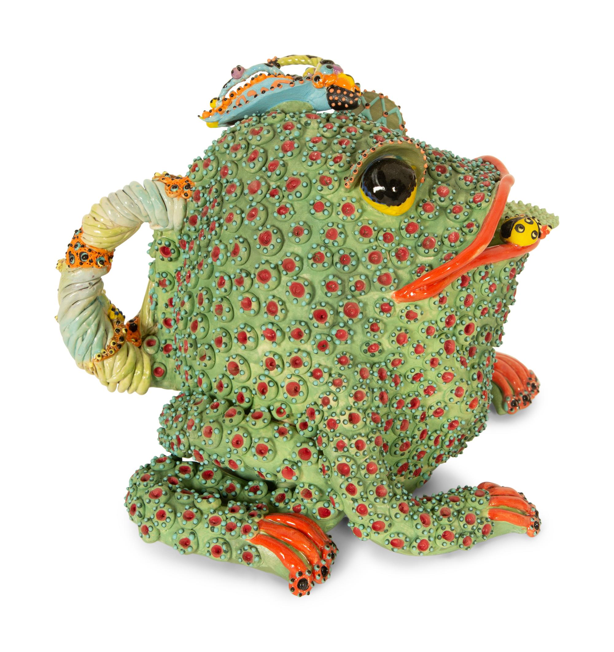 A Whimsical Painted and Glazed Ceramic Frog Pitcher