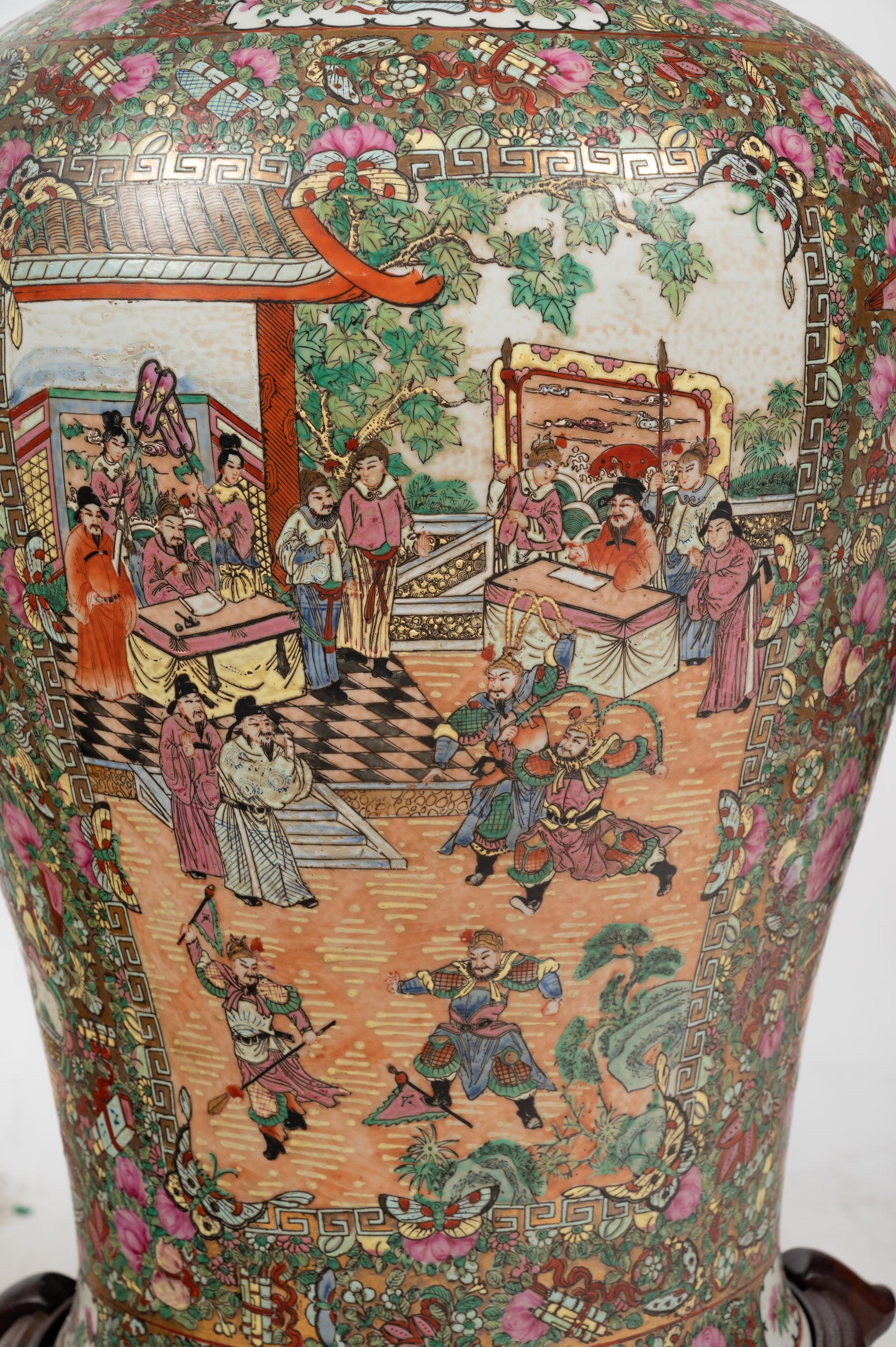 A Pair of Large Chinese Export Rose Medallion Porcelain Jars