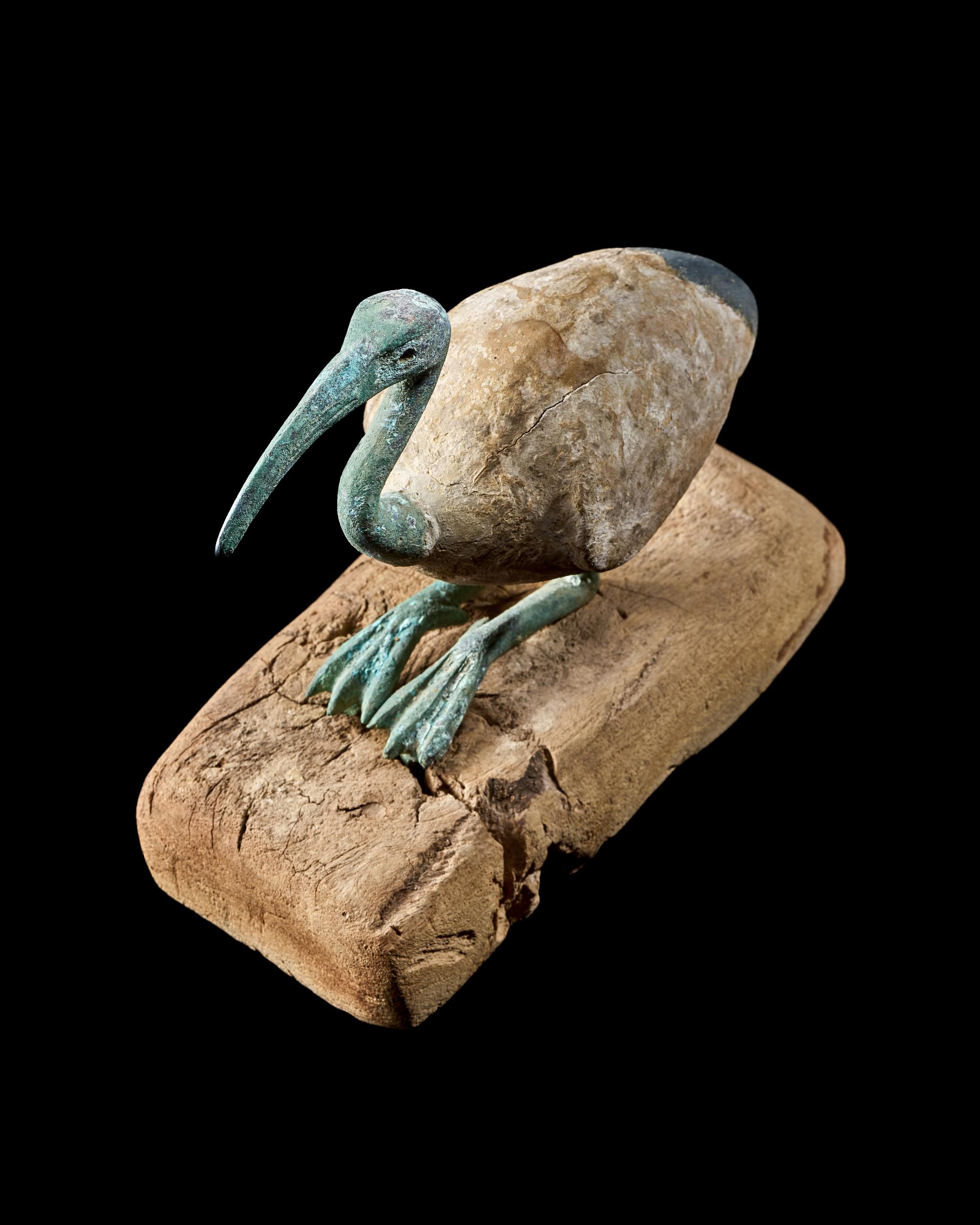 An Egyptian Wood and Bronze Ibis