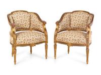 A Pair of Louis XVI Style Giltwood Bergeres