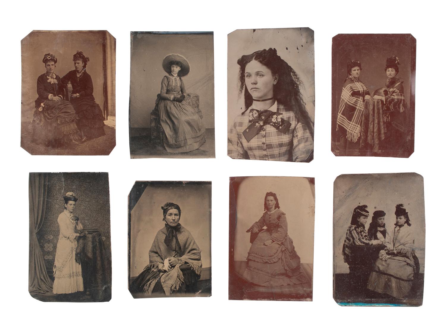 [WESTERN AMERICANA] 16 tintypes of "western" women incl. armed character and Native American subject