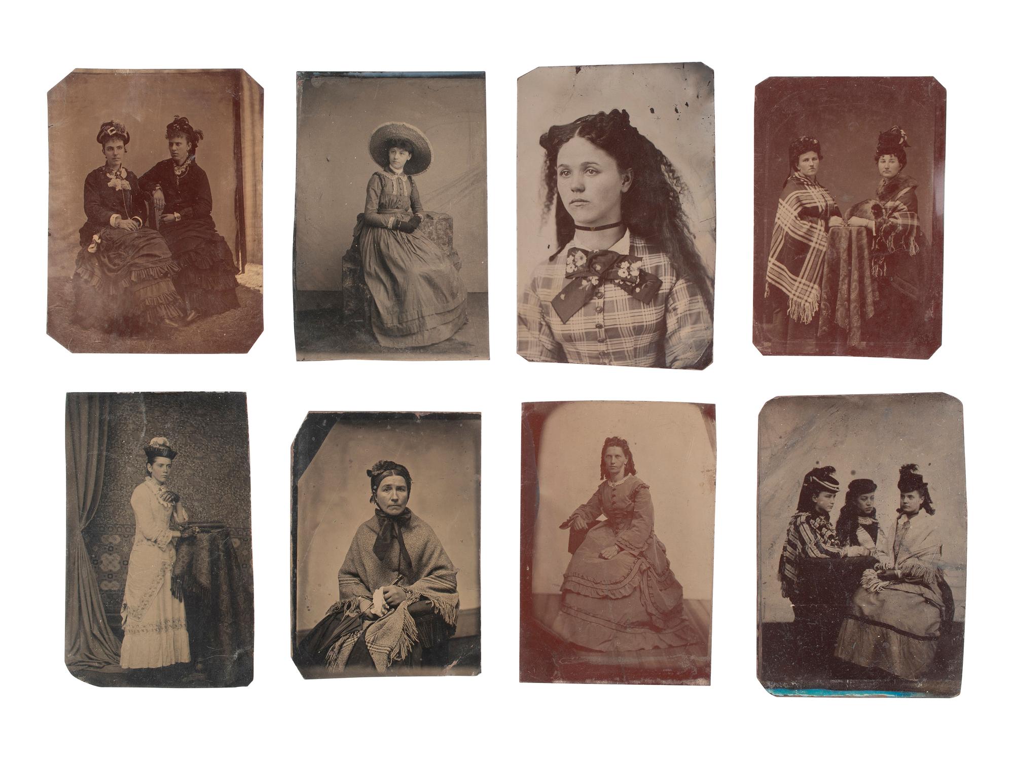 [WESTERN AMERICANA] 16 tintypes of "western" women incl. armed character and Native American subject