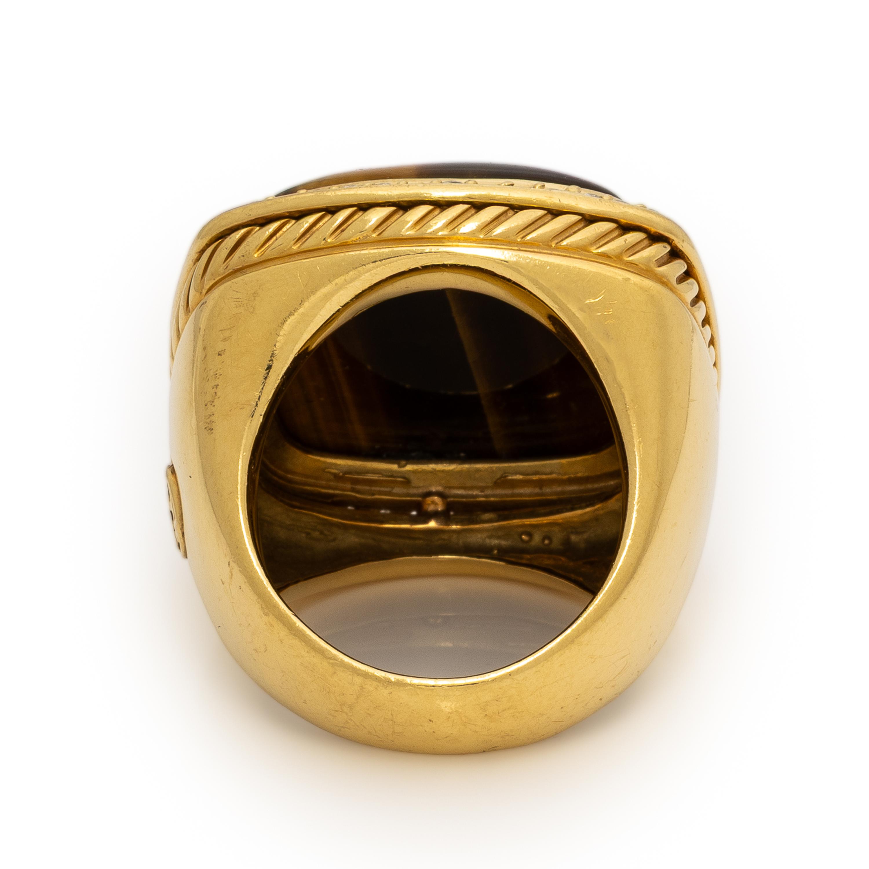 David Yurman, 'Albion', Tiger's Eye Quartz, Diamond, and Yellow Gold Ring