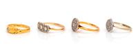 A Collection of Yellow Gold and Diamond Rings,