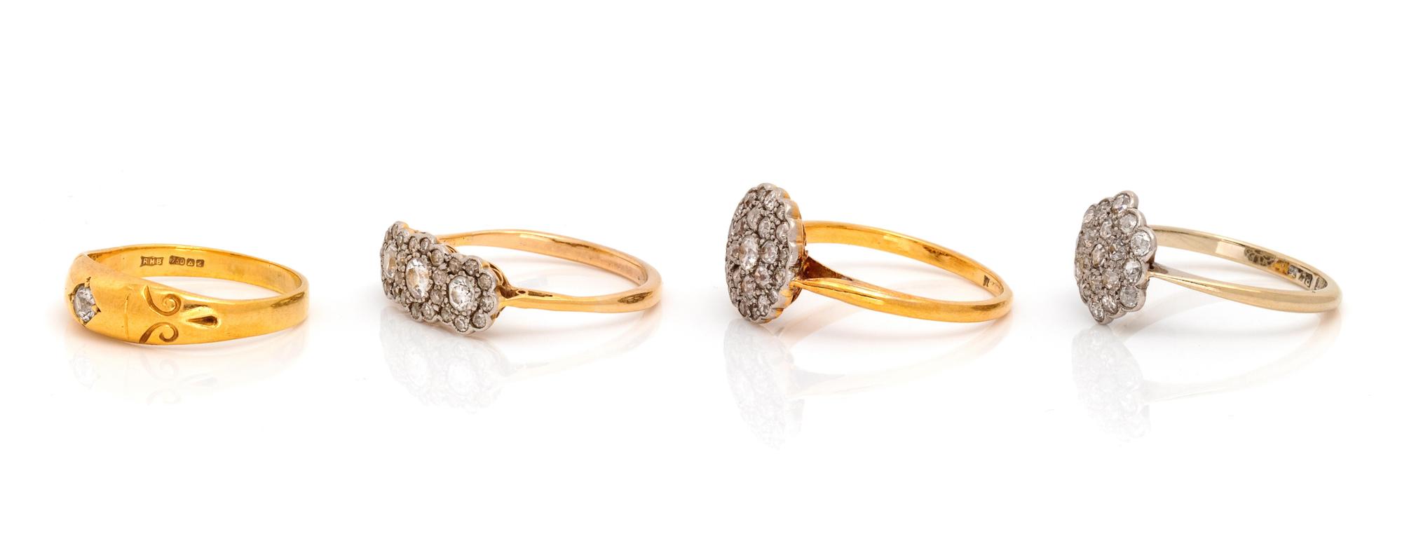 A Collection of Yellow Gold and Diamond Rings,