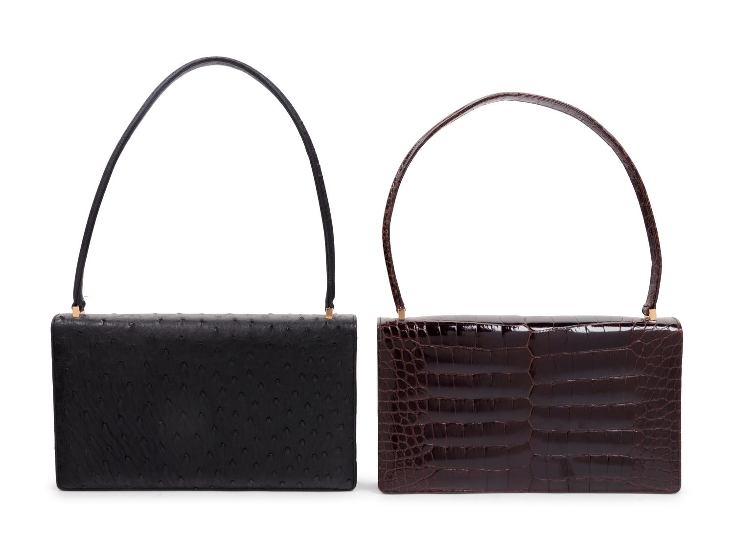 Two Lambertson Truex Exotic Skin Hand Bags: One Ostrich, One Alligator