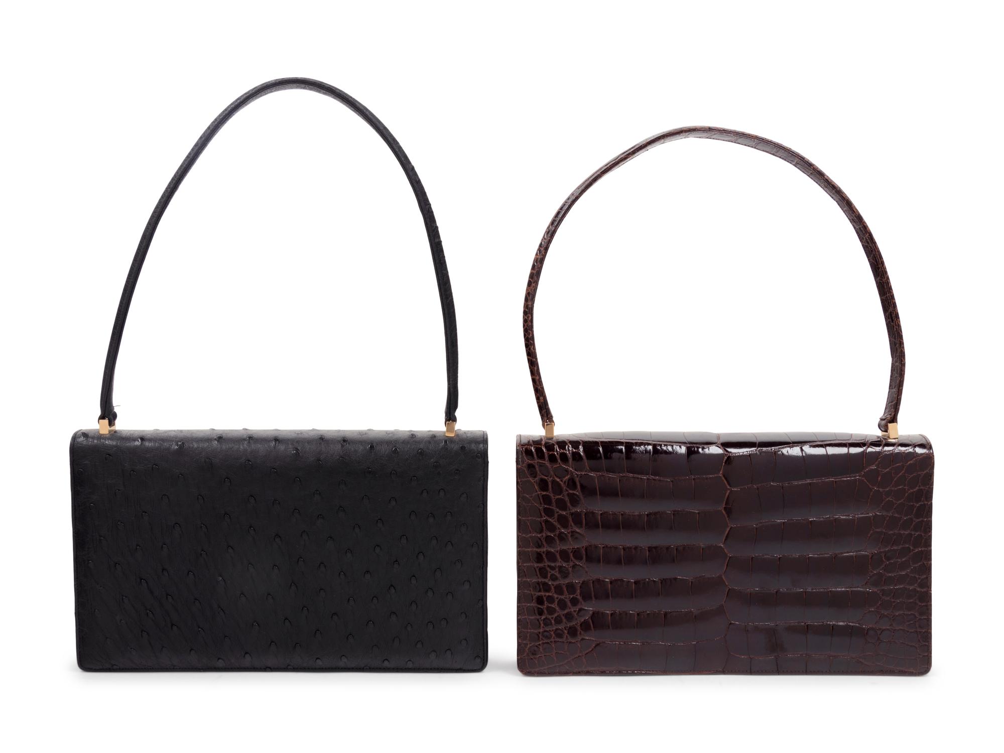 Two Lambertson Truex Exotic Skin Hand Bags: One Ostrich, One Alligator