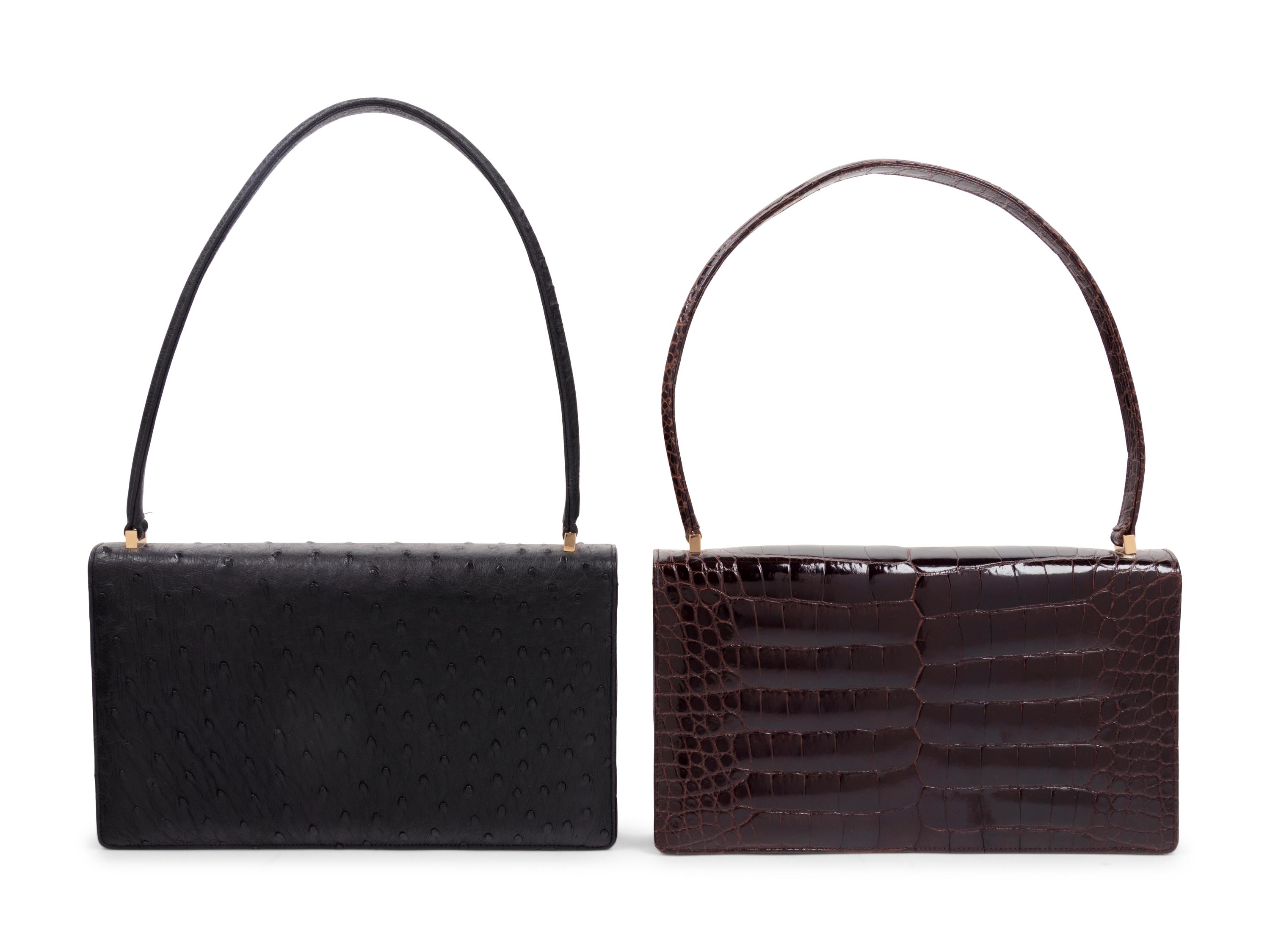 Two Lambertson Truex Exotic Skin Hand Bags: One Ostrich, One Alligator