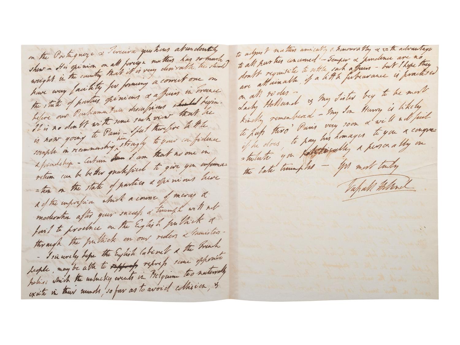 LAFAYETTE, Marie Joseph Paul Yves Roch Gilbert du Motier, Marquis de (1757-1834). Two-word annotation ("Lord Holland"), accomplished on: