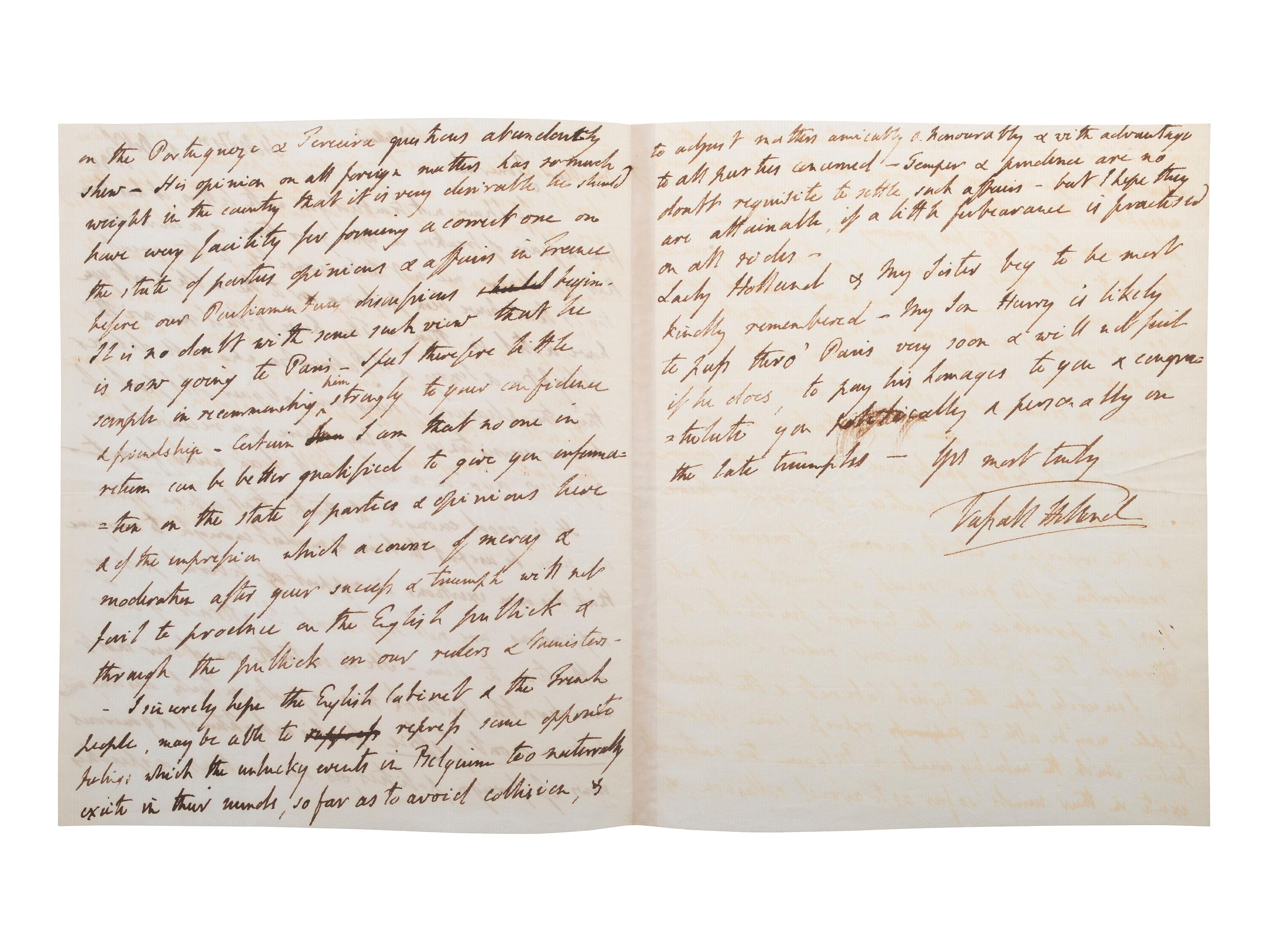 LAFAYETTE, Marie Joseph Paul Yves Roch Gilbert du Motier, Marquis de (1757-1834). Two-word annotation ("Lord Holland"), accomplished on: