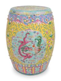 A Chinese Famille Jaune Enameled Porcelain Garden Seat