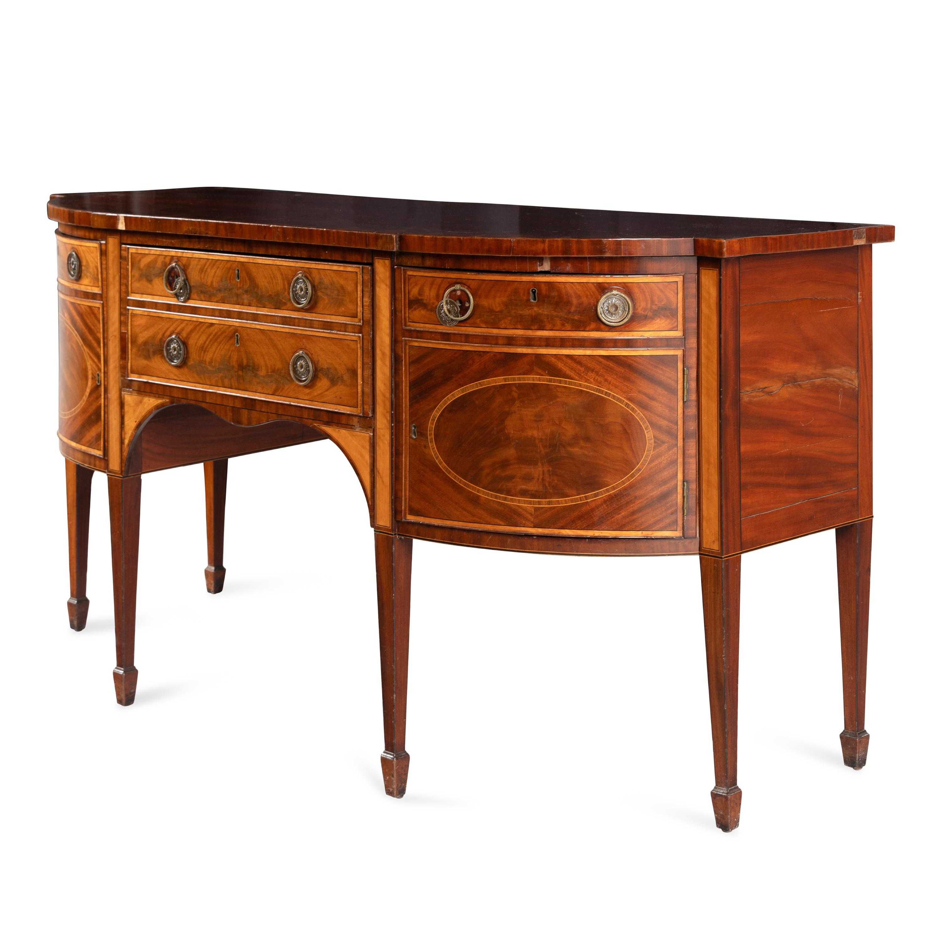 A Late George III Mahogany and Satinwood Sideboard
