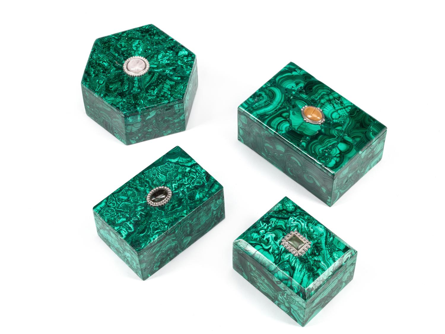 A Group of Four Malachite Boxes