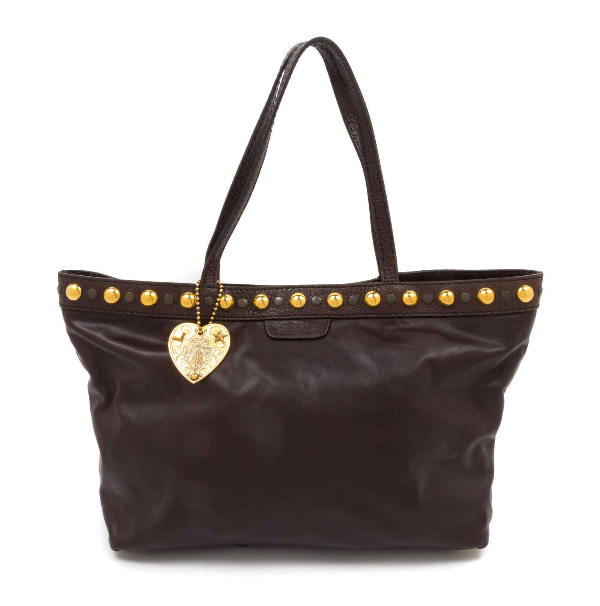 A Gucci Brown Leather Tote Bag, 16.5" x 11" x 5".