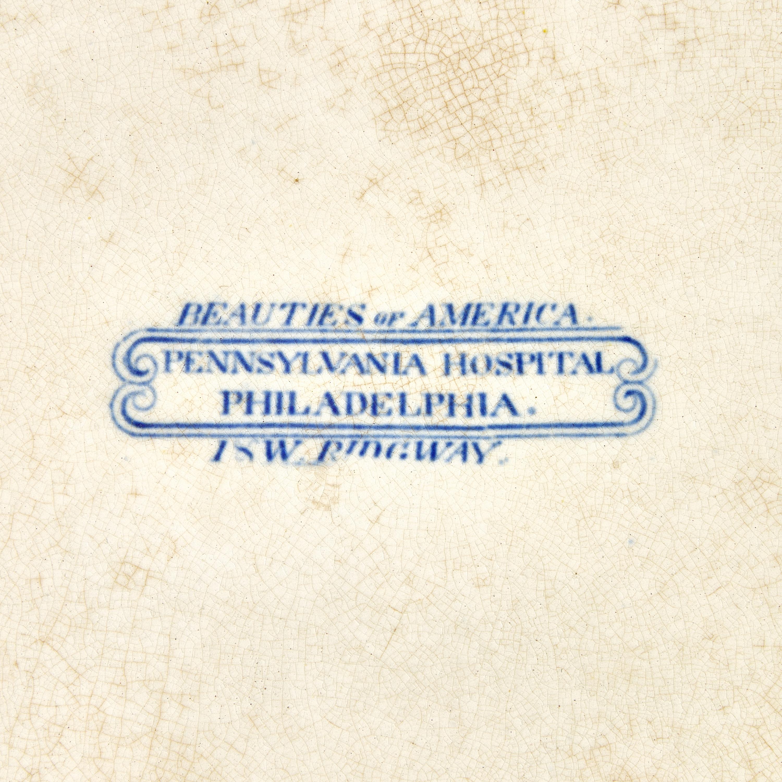 A Group of Staffordshire Historical Blue Pennsylvania Hospital. Philadelphia Transferware , J. & W. Ridgway, Hanley, 1814-1830