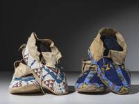 Sioux Beaded Hide Moccasins, Two Pairs